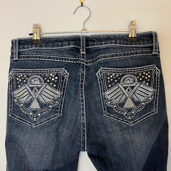 Wrangler Rock 47Jeans Women’s 29x34 Embroidered Stitched Low Rise Flare Boot Cut - Picture 1 of 16